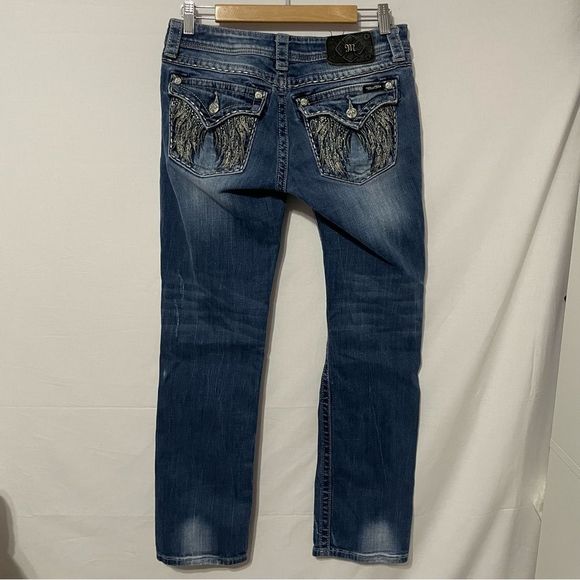 29 X 31 Miss Me Wings Embellished Straight Blue Jeans - Picture 3 of 14
